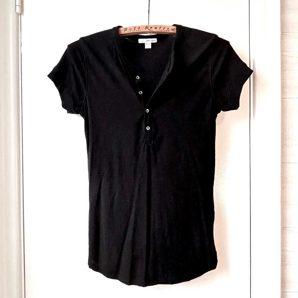 New James Perse Short Sleeve Henley Tee Black
